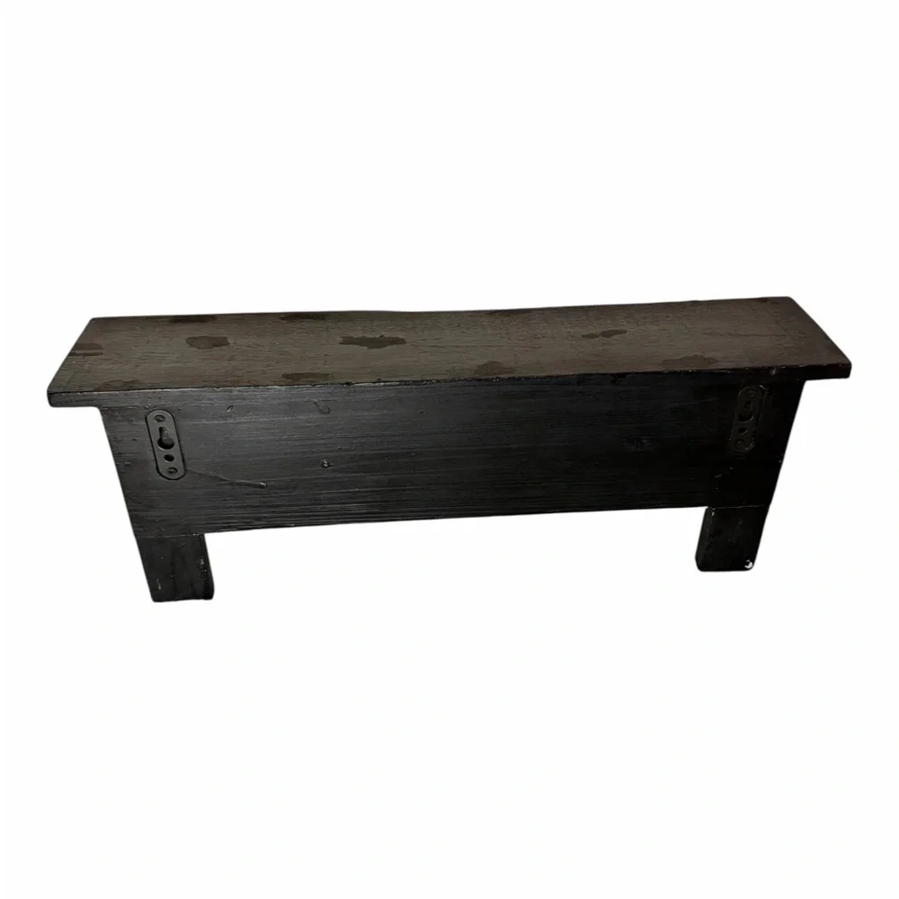 Cottagecore Rustic Distressed Red and Green Wall Shelf with Coat Hooks